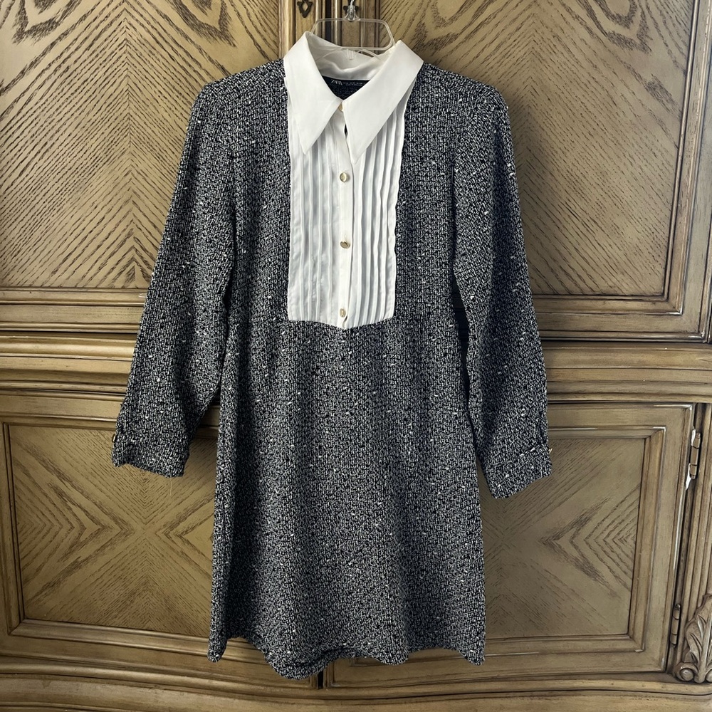 Zara tweed style button up dress size xs